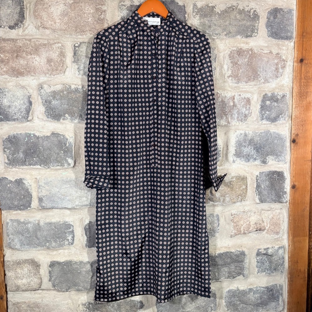 Vintage Pierre Balmain Paris Womens Geometric Medallion Shirt‎ Dress Black Sz 12